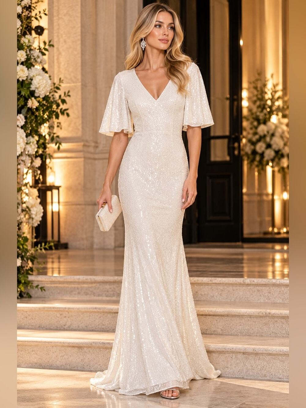 Rachel Zoe Heather White Sequin Maxi Gown Bridal Size 4 NWT
